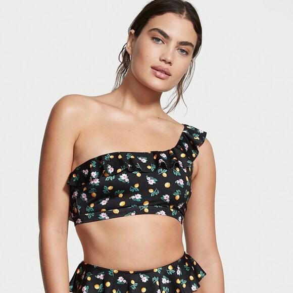 Victoria's Secret Bathing Suit top Ruffle One-Shoulder Brazilian Bikini Lemon L - Picture 1 of 9